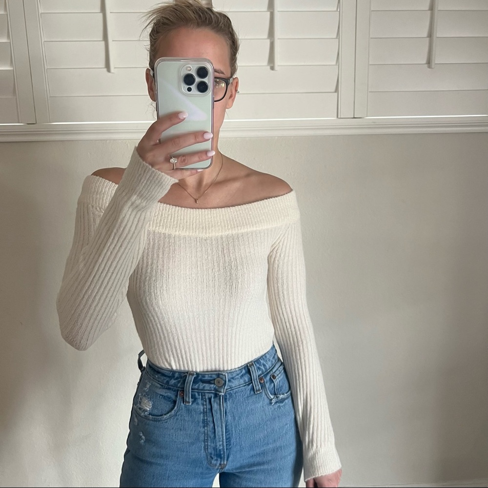 Off shoulder cream sweater